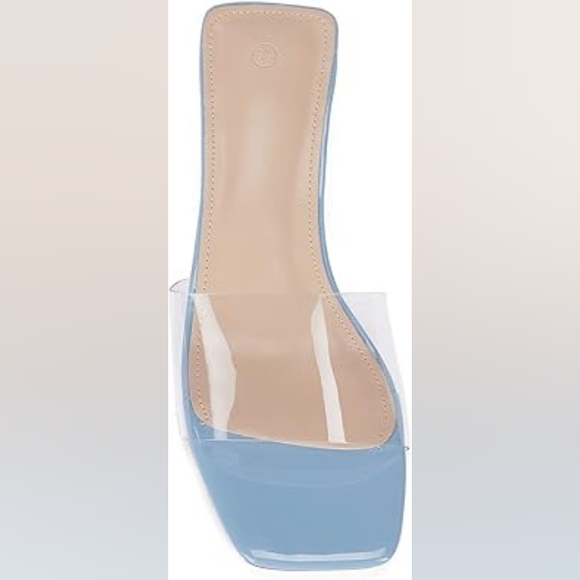 VETASTE Women’s Clear Chunky Heel Mule Slides Open Toe Transparent Square Heels - Picture 2 of 5